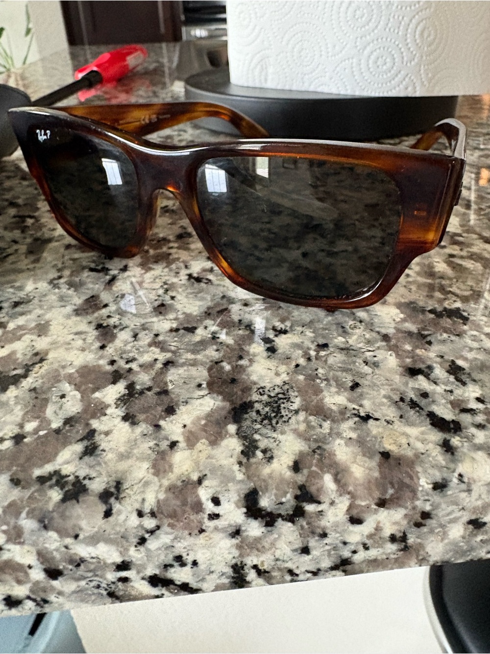 Ray-Ban Tortoiseshell Sunglasses with Dark Lenses with ray bans case